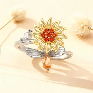 Sunflower Spinning Anxiety Relief Fidget Ring – “You Are My Sunshine” Engraved Finger Spinner Gift for Granddaughter, Valentine's Day