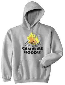 Campfire Hoodie Funny Happy Camper Summer Camping Outdoor Hooded Sweatshirt Unisex Vintage Fashion Hoodies Funny Camping Pullover Novelty Sweatshirt Light Grey