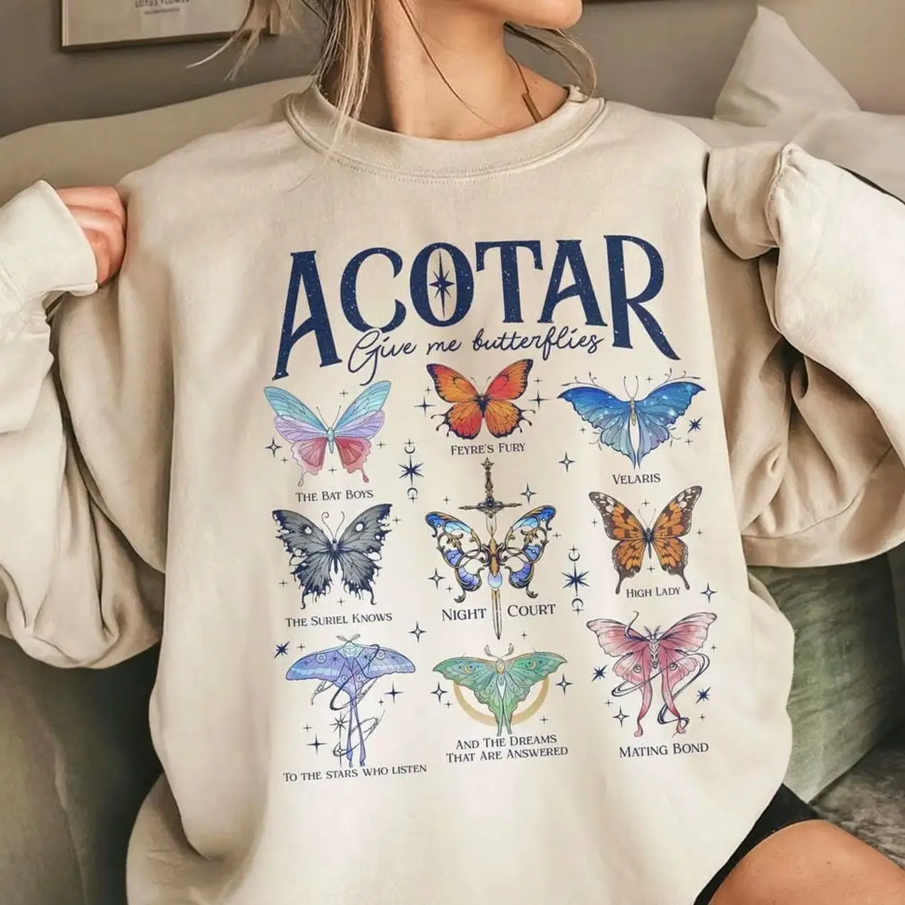 Vintage ACOTAR Velaris Butterfly Hoodie | Night Court Bookish Fleece Pullover | Y2K Streetwear Aesthetic Sweater