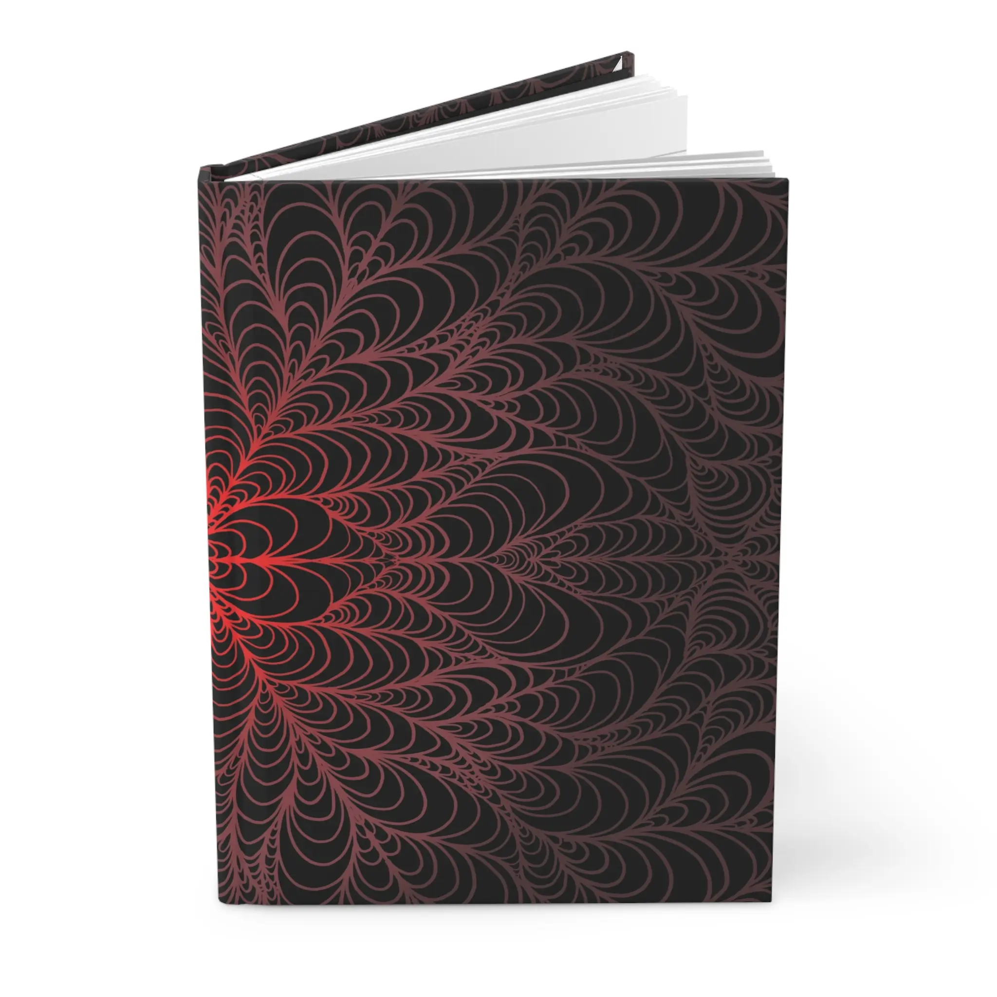 Red Fractal Feather Pattern Hardcover Journal | Matte Notebook