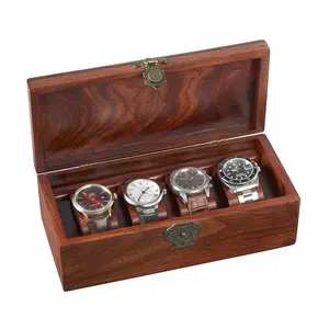 Bimoha 4 Slot Wooden Watch Box for Men - Personalized Storage Box with 4 Slots for Watches, Watch Display Case with Removable Pillows, Gift for Loved Ones, Jewelry Box, Gift Idea ( Style 3 )