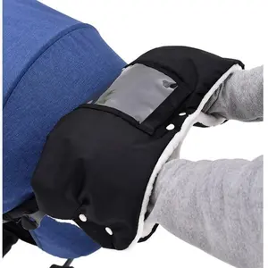 Winter extra thick baby stroller gloves with phone pocket, windproof, waterproof, and antifreeze, baby stroller accessories, winter outdoor hand warmth and plush gloves.