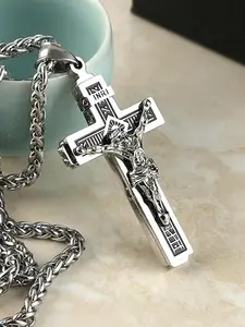 Men's Stainless Steel Cross Bible Prayer Pendant Necklace, Catholic Jesus Christ Chain, Christian Gift for Teens Women Men