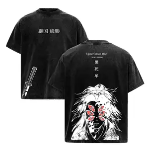 Vintage Acid Wash Anime Graphic Tee Oversized Streetwear T-Shirt Upper Moon One Kokushibo Japanese Manga Shirt Y2K Edgy Goth Alt Fashion For Men Women TikTok Viral Anime Apparel Cosplay Demon Slayer Fandom Heavyweight Cotton Top Casual Wear Gift 2026