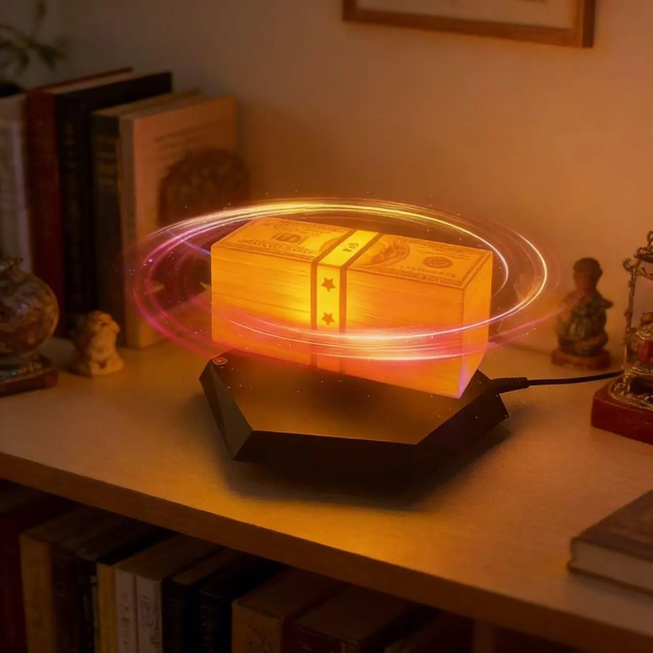 Magnetic Levitation Money Lamp, Mini Floating Table Light with LED Ambiance, Led Decoration, Ambient Lighting, Best Gift for Men, Cool Decorative Light, Decorative Lighting, Decorative Atmosphere Lamp, Decorative Mood Lamp (3 Colors)