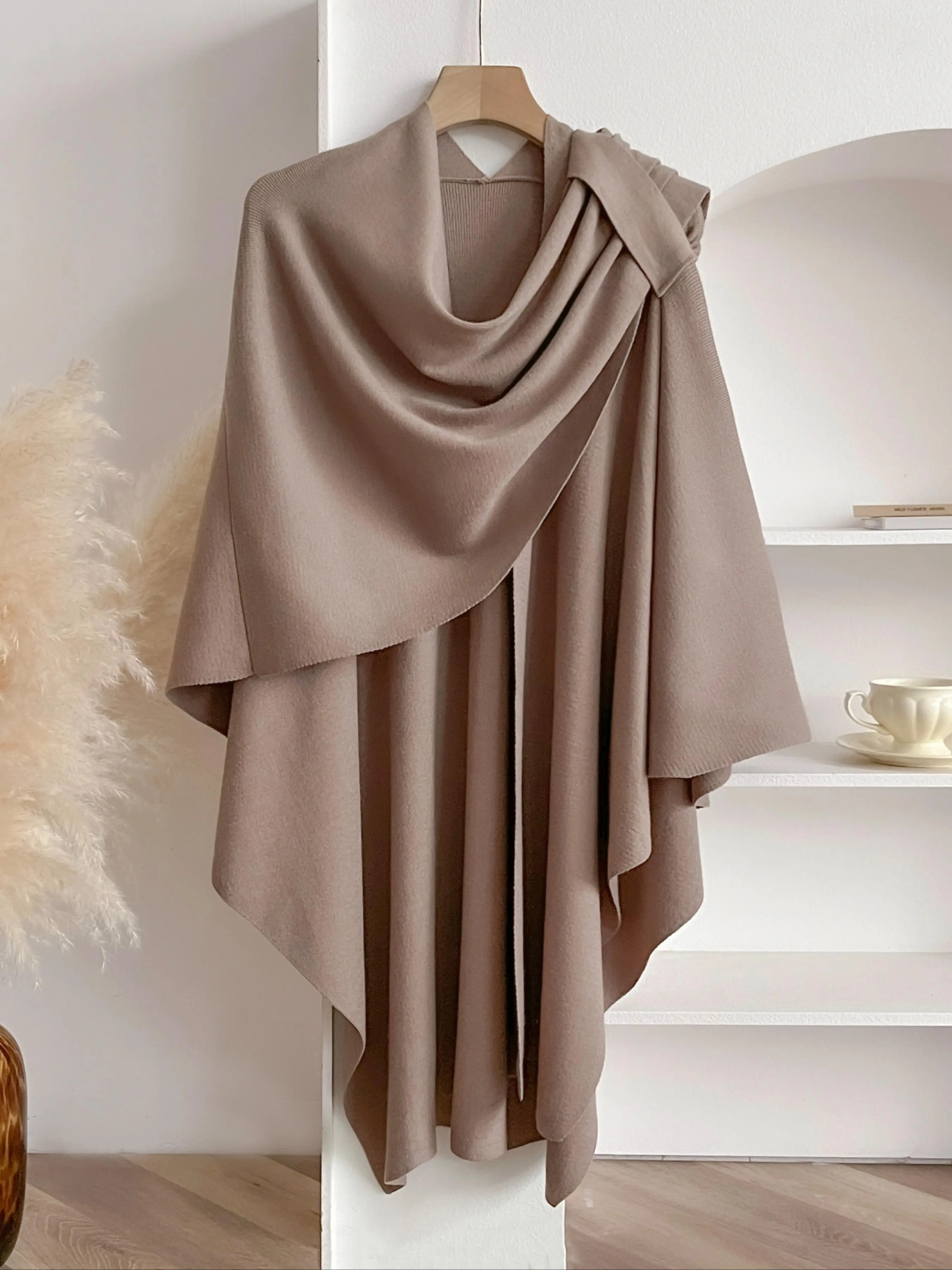 Women's Solid Color Cross Front Wrap Shawl, Casual Modest Versatile Scarf for Daily Wear, Fashion Modern Modesty Accessories for Women & Girls