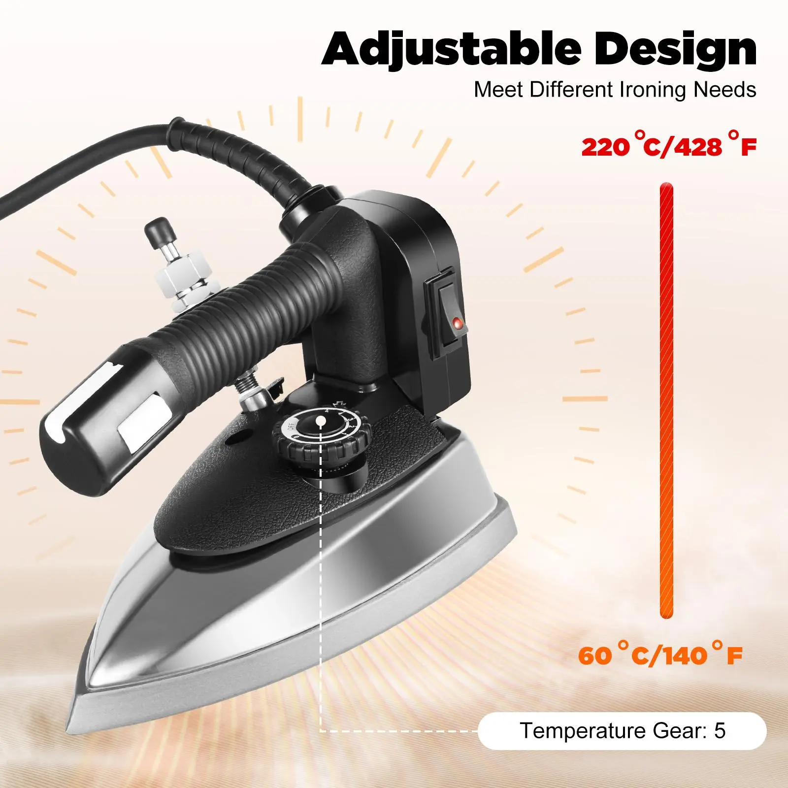 Handheld Ironing Machine (3L/0.79 gal), 1200W Industrial Household Steam Iron, 110V US Plug, 5-Gear, Anti-Drip, Dry/Steam Function, Fast Heating, Stainless Steel-Aluminum Soleplate, 1.89m Cord for Clothing Stores, Dry Cleaners, Ironing Machine Household
