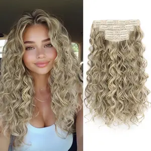 Summervibes Curly Hair Extensions,16Inch Clip in Hair Extensions 4Pcs Short Soft Natural Hairpiece Lace Weft Curly Wave Clip Ins Extensions Invisible for Women Daily Use,Chocolate Brown with Dark Brown