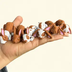 Brown and White mini Bunnies Bunny 3D printed figurine for decor or fidget toy done in PLA plastic