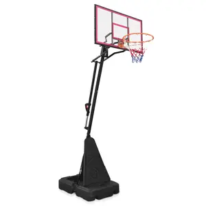 [Fahuac] Portable Basketball Hoop Height Adjustable 8-10ft - 44x27.5in Polycarbonate Backboard, Heavy-Duty Steel Frame, Water/Sand Fillable Base, 2 Wheels, Indoor Outdoor.