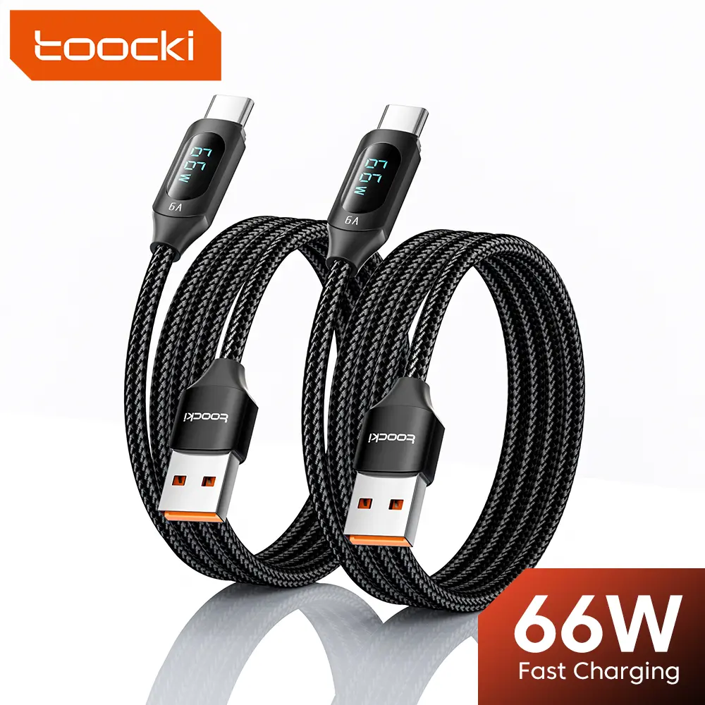 Toocki USB-A to USB-C Fast Charging Data Cable - Dual Port, Digital Display, 66W Max, 1PC/2PCS Options, 3.3ft/6.6ft Lengths, Black, High Speed for Cellphone & Mobile Devices (Samsung, OPPO, Vivo, Xiaomi) Phone Accessory, Usb Type-C