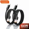 Toocki USB-A to USB-C Fast Charging Data Cable with Quick Charge Adapter, Dual Sync Port Combo, Digital Power Display, 66W Output, Dual Charging Modes, High-Speed Transfer, Black 1m/3.3ft/2m/6.6ft, 1PC/2PCS, for Cellphone (Samsung, OPPO, Vivo, Xiaomi)
