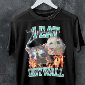 Funny I Eat Drywall T-shirt, Funny Raccoon Possum Ironic Meme Shirt, Dank Memes Tshirt, Unhinged Clothes, Weird Tee, Oddly Specific