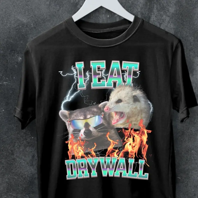 Funny I Eat Drywall T-shirt, Funny Raccoon Possum Ironic Meme Shirt, Dank Memes Tshirt, Unhinged Clothes, Weird Tee, Oddly Specific