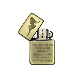 Funny Pinup Engraved Gold Flip Lighter Mocha Xanax Vodka Latte Valium Sprinkles Quote Windproof Refillable Adult Humor Gift Custom Engraving