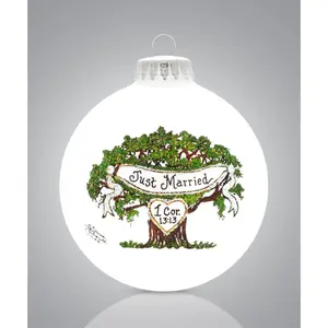 Just Married Tree Wedding Glass Christmas Ornament Made in the USA