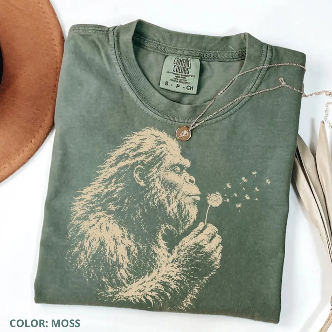 Comfort Colors Bigfoot Dandelion Shirt, Vintage Sasquatch Nature Tee, Woodland Cryptid Graphic T-Shirt, Outdoor Adventure Shirt, Bigfoot Lover Gift