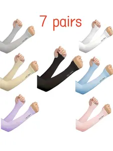 7 pairs of unisex arm sleeves, warm, unisex sports arm sleeves, sun protection and anti-ultraviolet, hand coverage, suitable for running, fishing, cycling, sports, summer