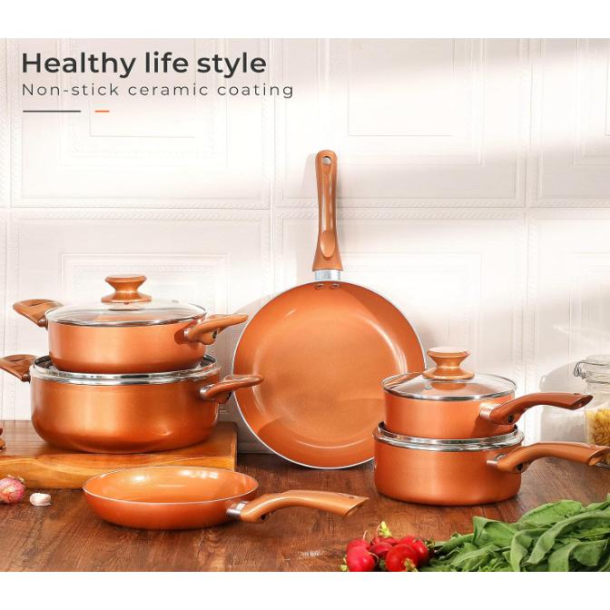 8-21 Piece Multi Color Orange Red Purple Blue Pink White Black Non-Stick Kitchen Cookware Pots and Pans Sets