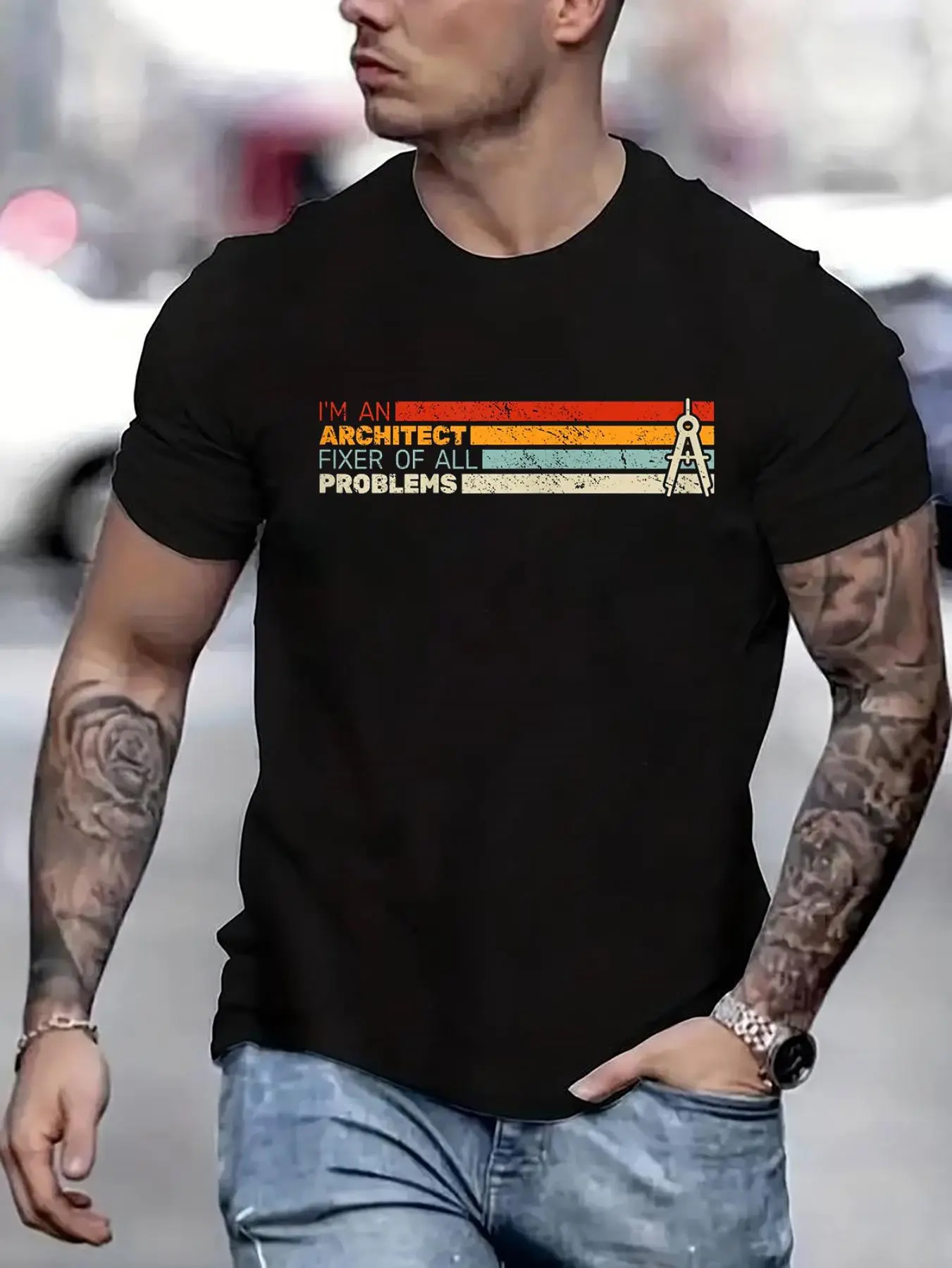 100% cotton I'm An Architect vintage Men architecture students men Printed T-shirt, Short-sleeved Crew Neck Casual Top, Suitable For All Seasons, Men's Wear