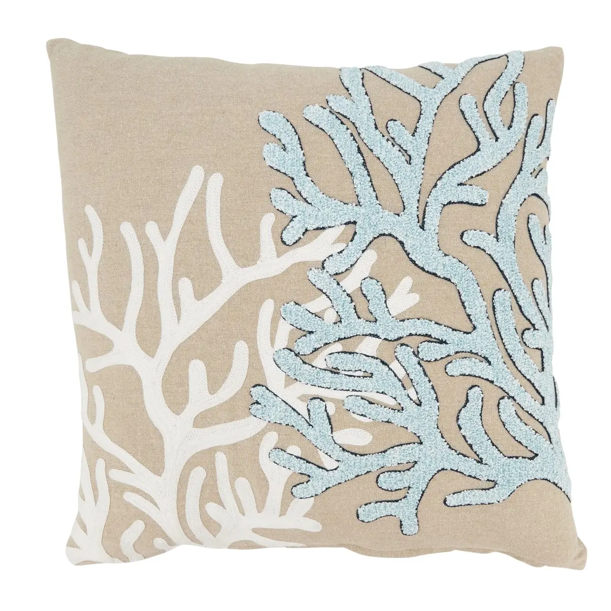 Saro Lifestyle 3655.N18SD 18 in. Natural Coral Motif Square Down-Filled Throw Pillow - Cotton, Dry Clean Only, Medium Iron Reverse Side, Coastal Décor Serene Atmosphere