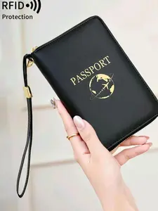 Pure Color Passport Holder with Card Slots, PU Leather Passport Case with Wrist Strap, Modern Style for Men and Women, All Seasons Use, Passport Wallet