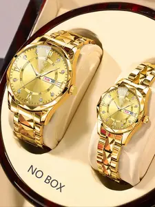 Quartz Watch Set for Men & Women, Stainless Steel Band, Mineral Glass Dial, Ideal Gift for Weddings & Daily Wear, Fashionable Watch