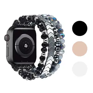 Adjustable Elastic Agate Strap for Apple Watch Series 1-10 & Se, Durable Replacement Band Fits 38mm-49mm Models, Women's Jewelry Style, Smartwatch Strap, Smart Watch Accessories