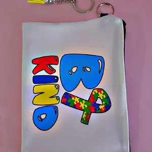 Autism Awareness Cosmetics Bags - Kind Design with Colorful Puzzle Ribbon Keychain Included