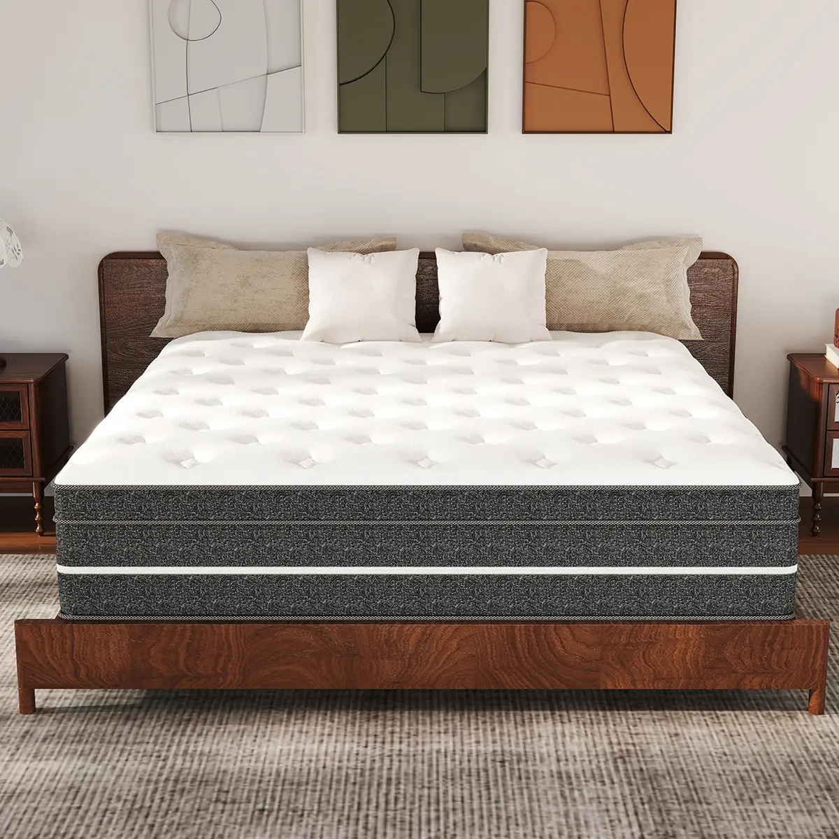 12-14 Inch Twin, Full, Queen, King Size Mattress Hybrid Spring Gel Memory Foam Medium Firm Bed in a box Luxury Gray Ergonomic Design dealsforyoudays