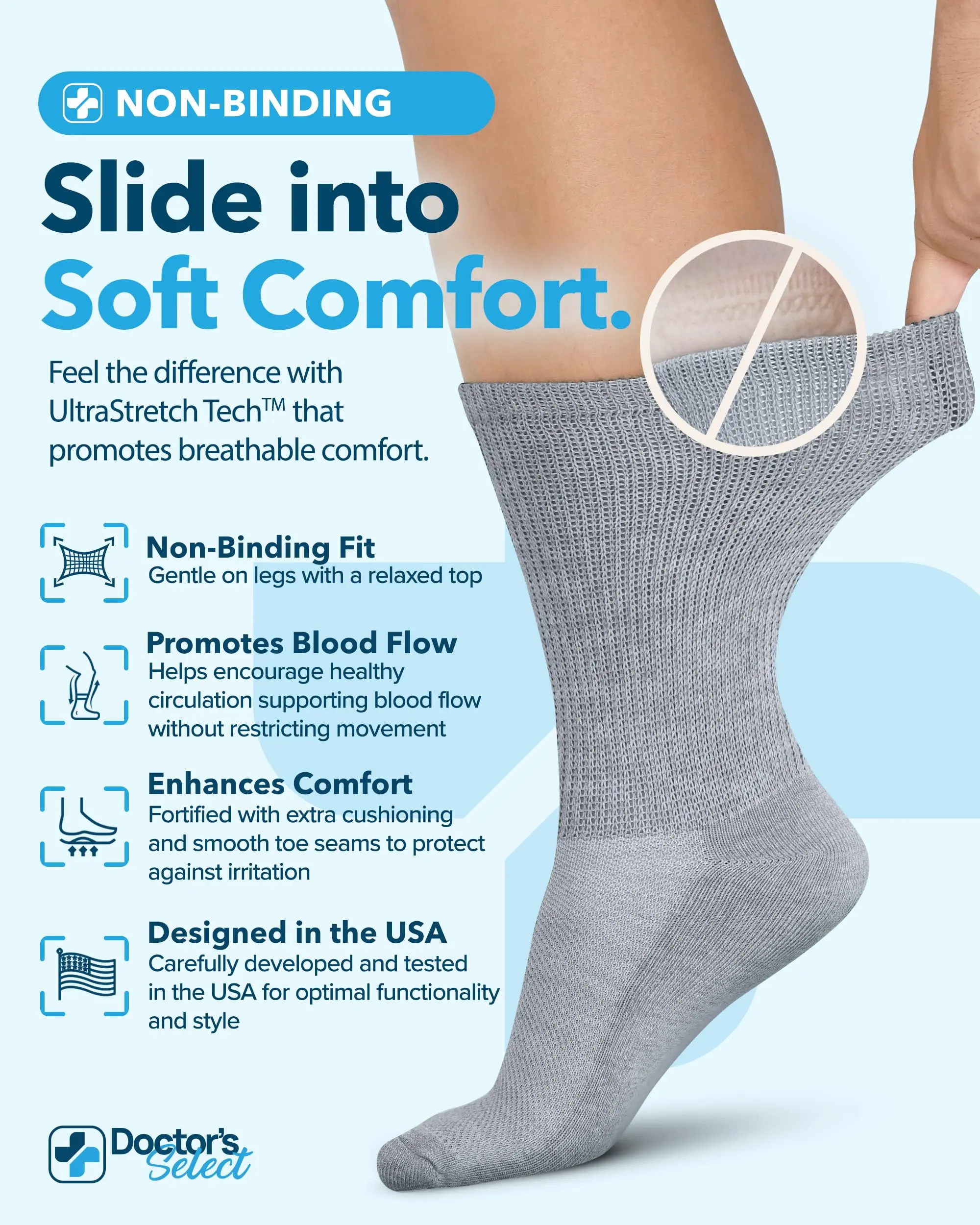 Doctor's Select Crew Diabetic Socks for Men 9-12 - Moisture Control & Comfort, 4 Pairs in Black, White, Light Gray, Gray Doctor's Select Crew Diabetic Socks for Men 9-12 - Moisture Control & Comfort, 4 Pairs in Black, White, Light Gray, Gray