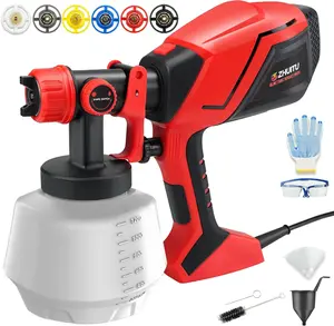ZHUITU Paint Sprayer 1000W HVLP Electric Spray Paint Gun with 6 Copper Nozzles and 3 Spray Patterns 1200ML High Capacity Container for Furniture, Fences, Walls, Garage Doors painting  tools lirun satisfaction yer tech tils machine drizzle