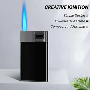 Windproof Rechargeable Lighter with Refillable Liquid Gas (No Butane) - Heavy-Duty Metal Direct Ignition Blue Flame Outdoor Survival Firestarter for Camping,, BBQ - Portable & (Fuel Not Included) - Compatible with Gas Canisters