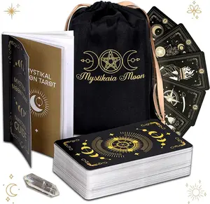 Moon Tarot Cards Set with Guide Book - 78 Original Tarot Cards Deck - Astrology Unique Deck with Healing Crystal - Hand Drawn True Black Tarot Cards - Modern Witch Tarot Deck with Pouch