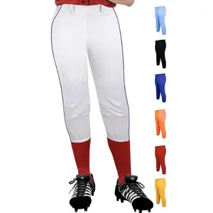 Exxact Sports Girls Softball Pants Knicker/Yoga Style Knee Length, 4-Way Stretch Low Rise Youth Softball Pants for Girls - (White/Royal Blue Braid)