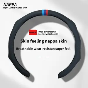 Nappa 2026 Ultra-Thin Breathable Nappa Leather Steering Wheel Cover Black Anti-Slip Universal Fit Easy Installation for Most Vehicles Wheel Cover for GMC