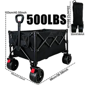 ENB Heavy-Duty Folding Wagon with High Load Capacity, Outdoor Utility Cart with Brakes, All-Terrain Wheels & Adjustable Handle, Quick Fold for Camping, Grocery & Outdoor Use