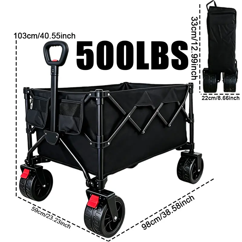 ENB Heavy-Duty Folding Wagon with High Load Capacity, Outdoor Utility Cart with Brakes, All-Terrain Wheels & Adjustable Handle, Quick Fold for Camping, Grocery & Outdoor Use