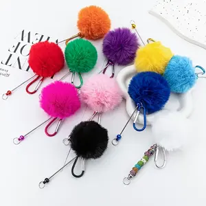 10 pairs of fluffy and colorful craft beads keychains, fluffy metal hanging decorations in D-shape lock style, DIY craft keychain accessories tools, fun accessories, suitable for Halloween and Christmas