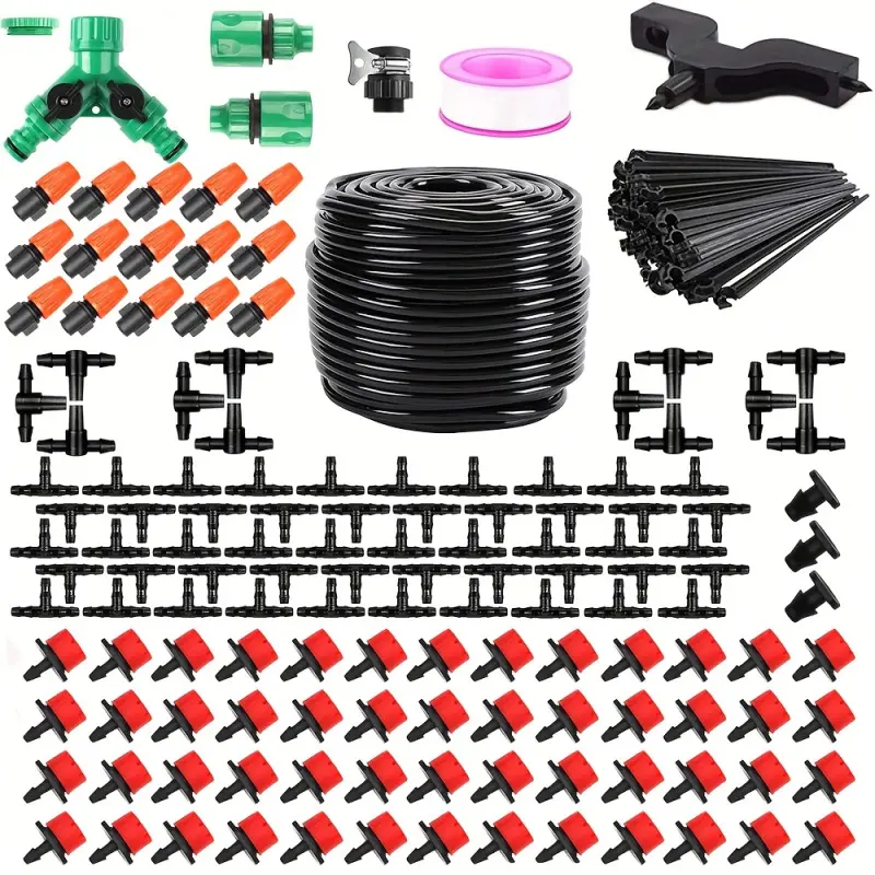 201 Piece Automatic Drip Irrigation System Set, Includes 165 Feet Pipe & 2 Types of Nozzles, Abs Plastic, DIY Lawn/garden Watering Kit, Automatic Irrigation Equipment, Drip Irrigation Hose