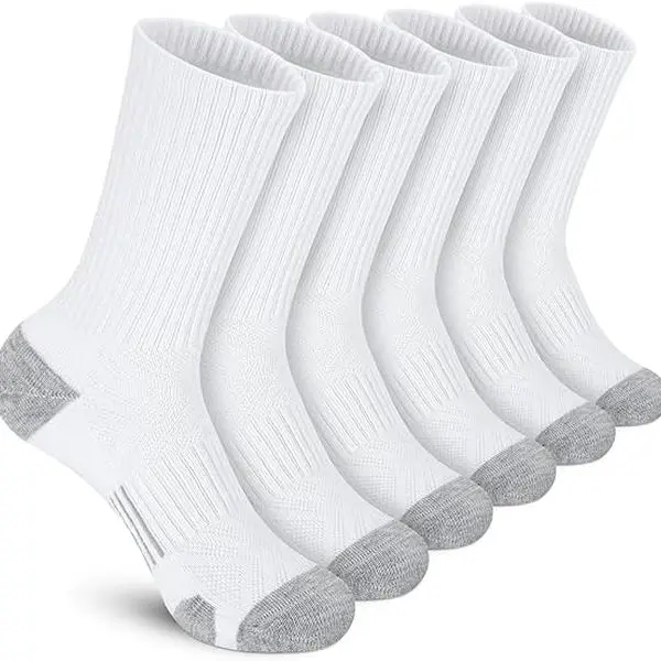 6Pairs Athletic Socks Sport Running Calf Socks Performance Cushioned Breathable Crew Socks for Men Women