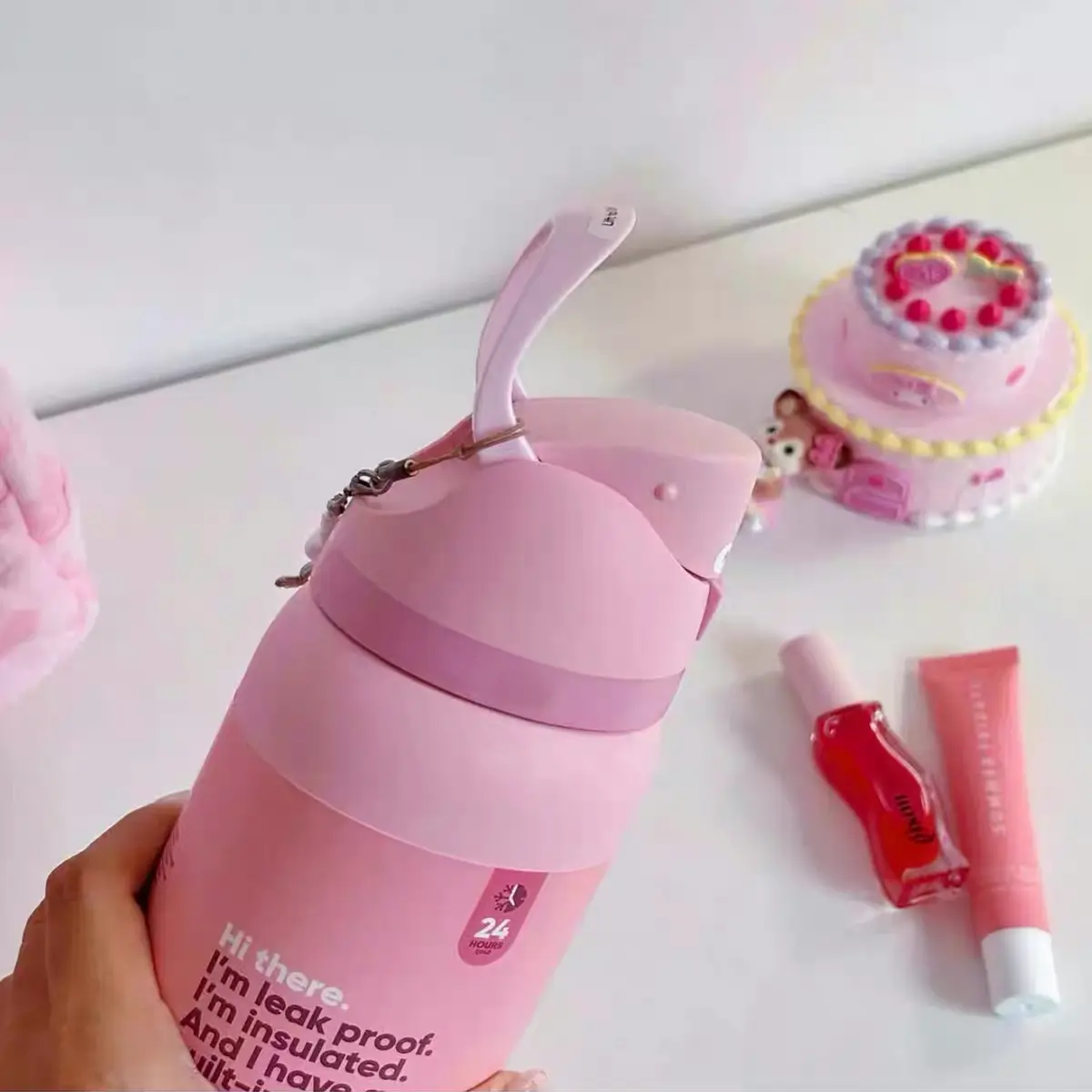 Rose pink Water bottle 32oz, 945ML, freesip,with straw,heat preservation time more than 24 hours, cold and hot water can be insulated, can make coffee, frozen drinks, , exquisite workmanship,  indoor and Outdoor use. Thermo Tumbler Portable Drinkware, Fla