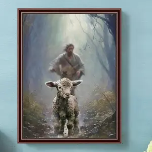 Jesus & Lamb Pattern DIY Diamond Arts Colorful Painting Kit without Frame, DIY 5D Diamond Arts Colorful Painting Kit, Wall Art Decor for Home Living Room, Diamond Painting Kits