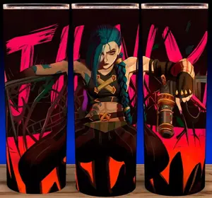 Arcane League of Legends Jinx  Anime Collection Cup Mug Tumbler 20oz with Lid & Straw, Stainless Steel, Lightweight Design for Hydration - Reusable, Stylish