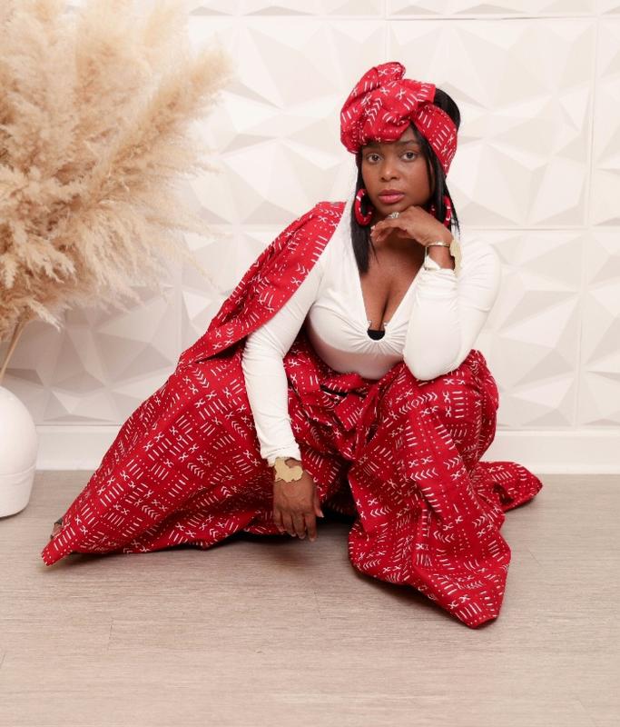 Red and White Kimono Tribal Print African Print Pant and Duster Set for Women - Womenswear, Clothing