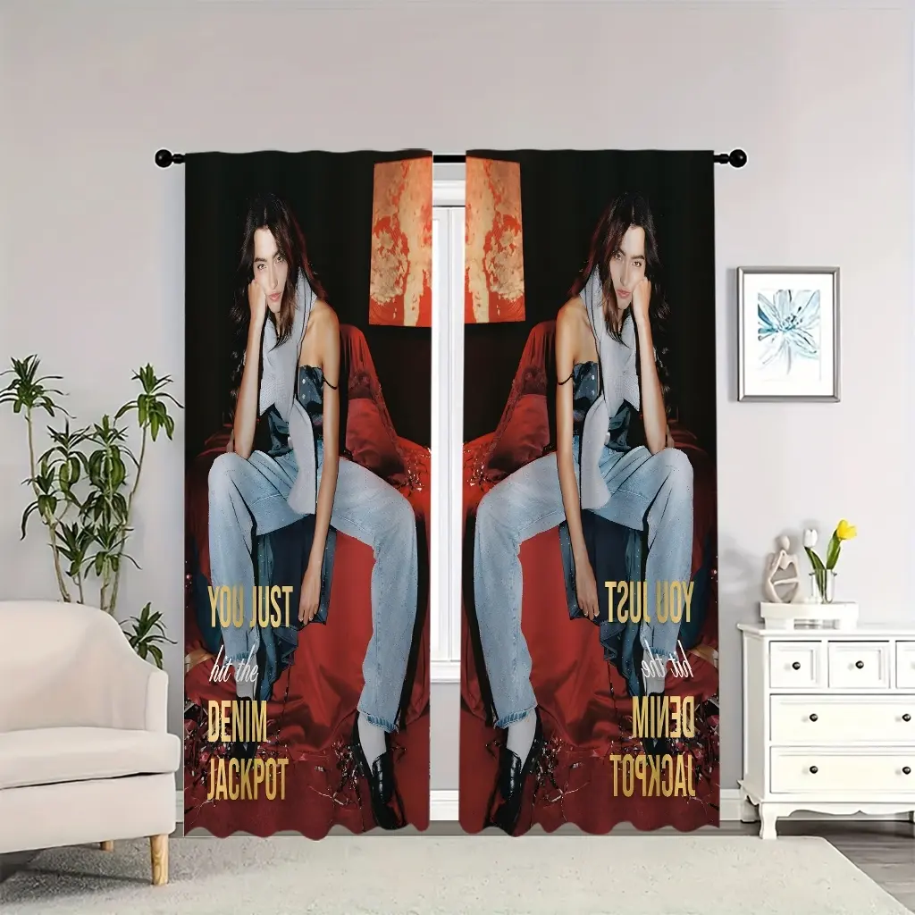 Women's stylish denim suit with reversible blackout curtains, suitable for living rooms, bedrooms, and apartments, perfect for New Year's decorations.