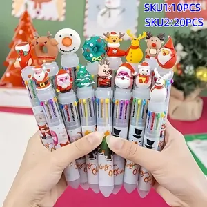 10/20 Colorful Ballpoint Pens, 10 Ink Colors, Plastic Retractable Fine Tip, Oval Shape, Clip Cover, Office Supplies Gift Set, Back-To-School Gifts