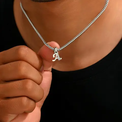 Men's Plain Color Stainless Steel Chain Necklace with Letter Design Pendant, Stainless Steel Necklaces, Casual Chain Necklace for Daily/Party Wear, Gift