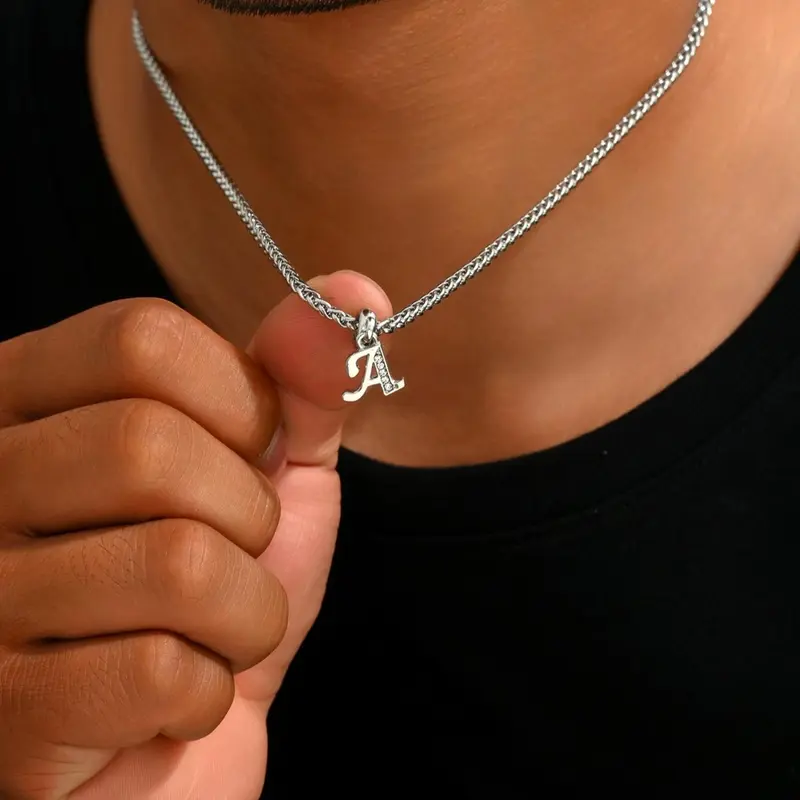 Men's Plain Color Stainless Steel Chain Necklace with Letter Design Pendant, Stainless Steel Necklaces, Casual Chain Necklace for Daily/Party Wear, Gift