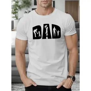 Crew neck short-sleeved T-shirt with "DAD" print, comfortable, casual, men's clothing ideal for summer outdoor use